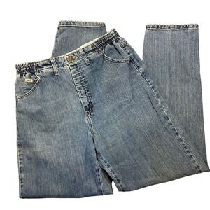 LEE Women Vintage Mom Jeans Size 12 Side Elastic At The Waist High Rise Y2K Blue